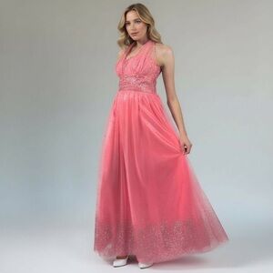 BLONDIE NITE Women’s Pink Silver Embellished Tulle Dress Bridal Prom Bal…